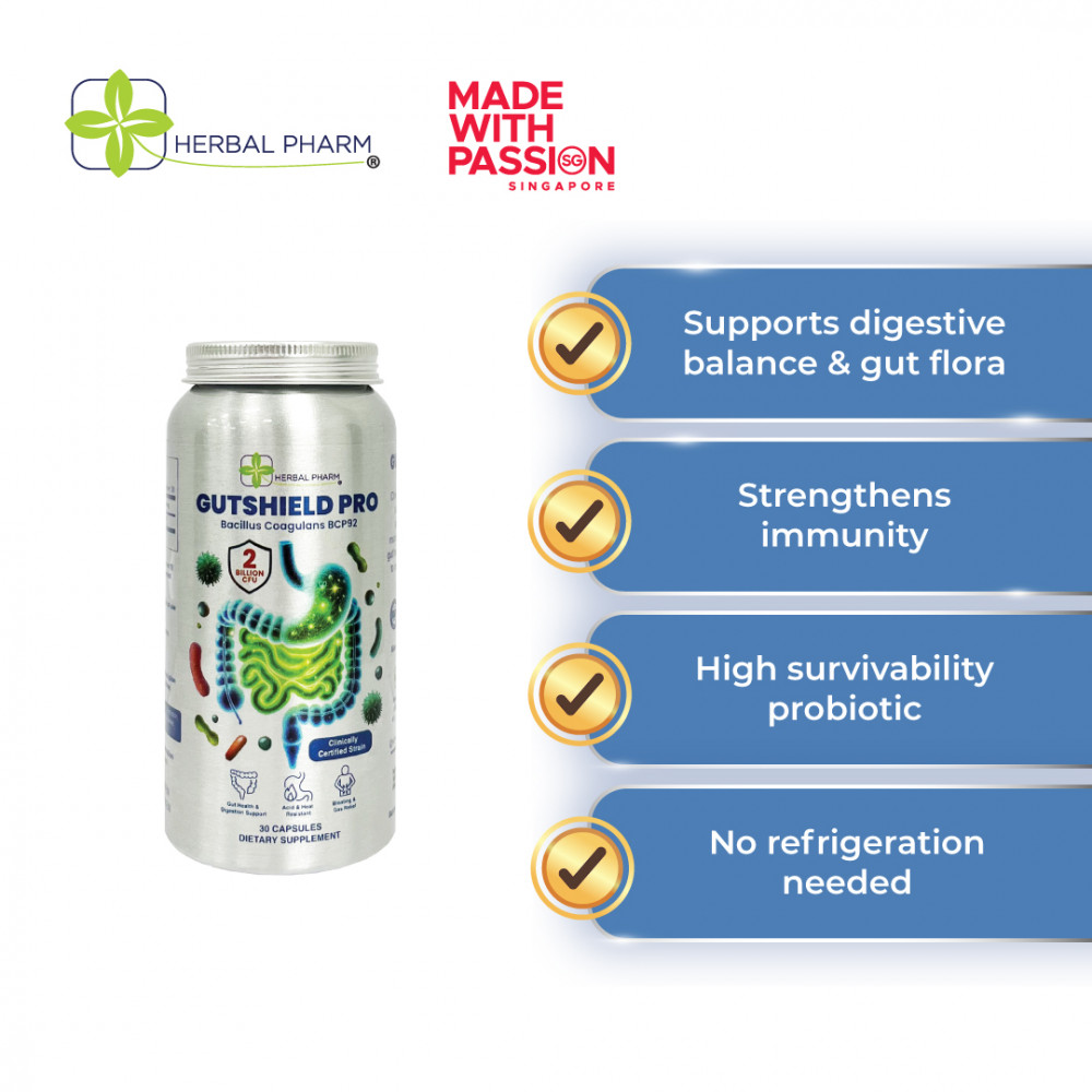 Herbal Pharm - GutShield Pro, 30 V-Capsules | Daily Probiotic for Gut & Immunity Support | No Refrigeration Needed