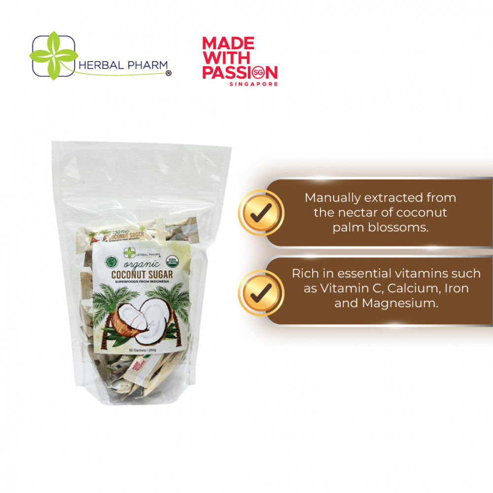 Herbal Pharm - Organic Coconut Sugar Sachets (52 x 5g) | Natural Sweetener with Low GI (Natural & Organic)