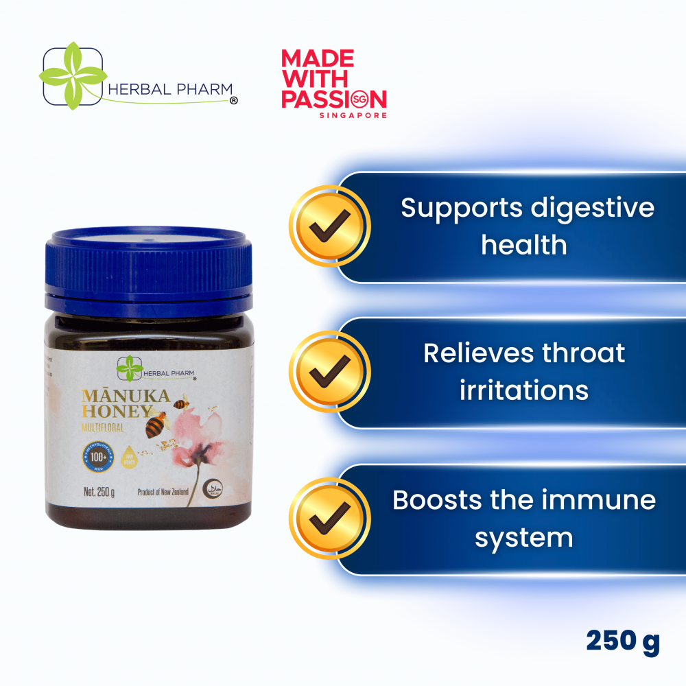 Herbal Pharm - Mānuka Honey 100+, 250g | Supports Immunity & Throat Health (Natural & Organic)