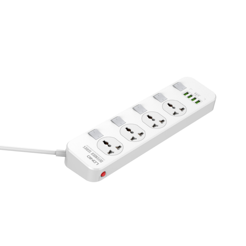 LDNIO 2500W 4 Power Sockets + 4 USB ports with UK Plug and 2m Heavy Duty Cord
