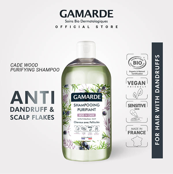 GAMARDE Organic Anti Dandruff Shampoo 500ml with Cade Wood, Deep Cleanse & Purify Hair & Scalp (SHAMPOOING PURIFIANT)
