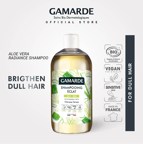 GAMARDE Organic Glowing Shampoo 500ml with Aloe Vera, Revive Radiance Shine & Brightening Dull Hair (SHAMPOOING ECLAT)