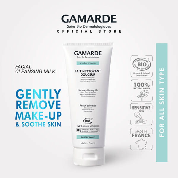 GAMARDE Organic Cleansing Milk 200ml, Remove Face Make-up, For Normal & Sensitive Skin (LAIT NETTOYANT DOUCHER)