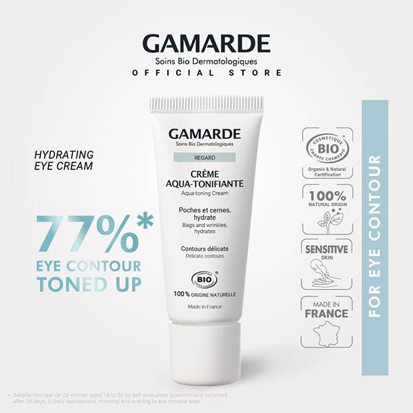 GAMARDE REGARD Organic Hydrating Eye Cream 20g, Aqua-Tonifying For Dry, Sensitive eyes (CREME AQUA TONIFIANTE)