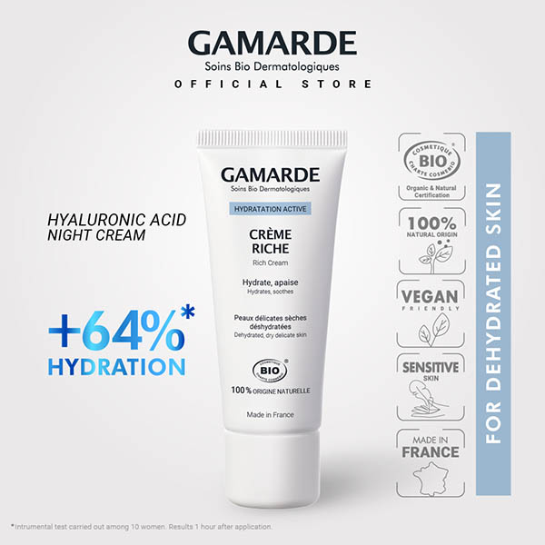 GAMARDE HYDRATATION Organic Hydrating Night Cream 40ml, Hyaluronic Acid For Normal & Sensitive Skin (CREME RICH) (Feature.)