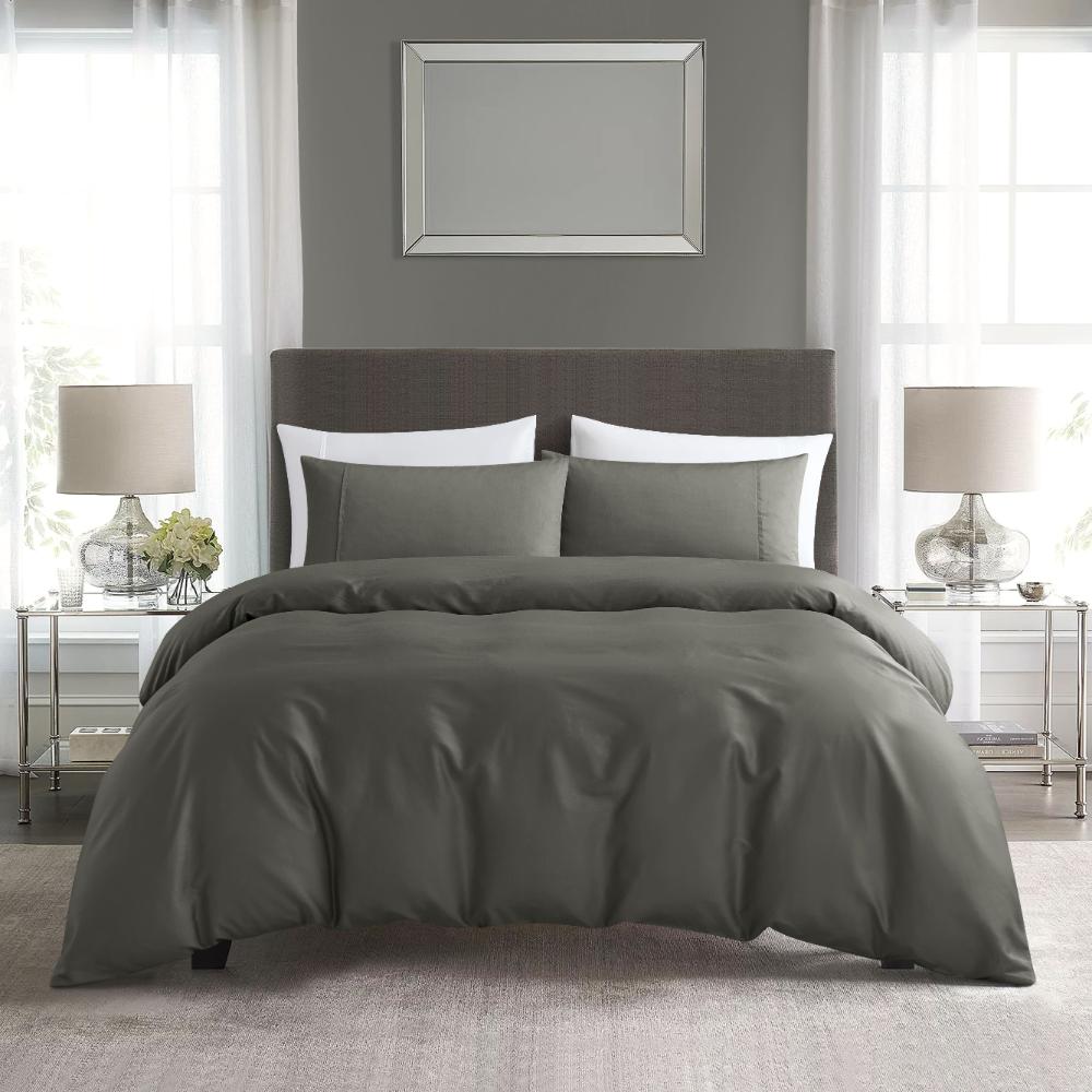 MYSTIQUE Pima Cotton Charcoal Bedsheet Quilt Cover Set