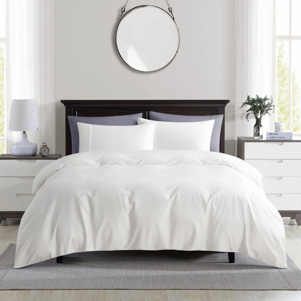 MYSTIQUE Pima Cotton White Bedsheet Quilt Cover Set