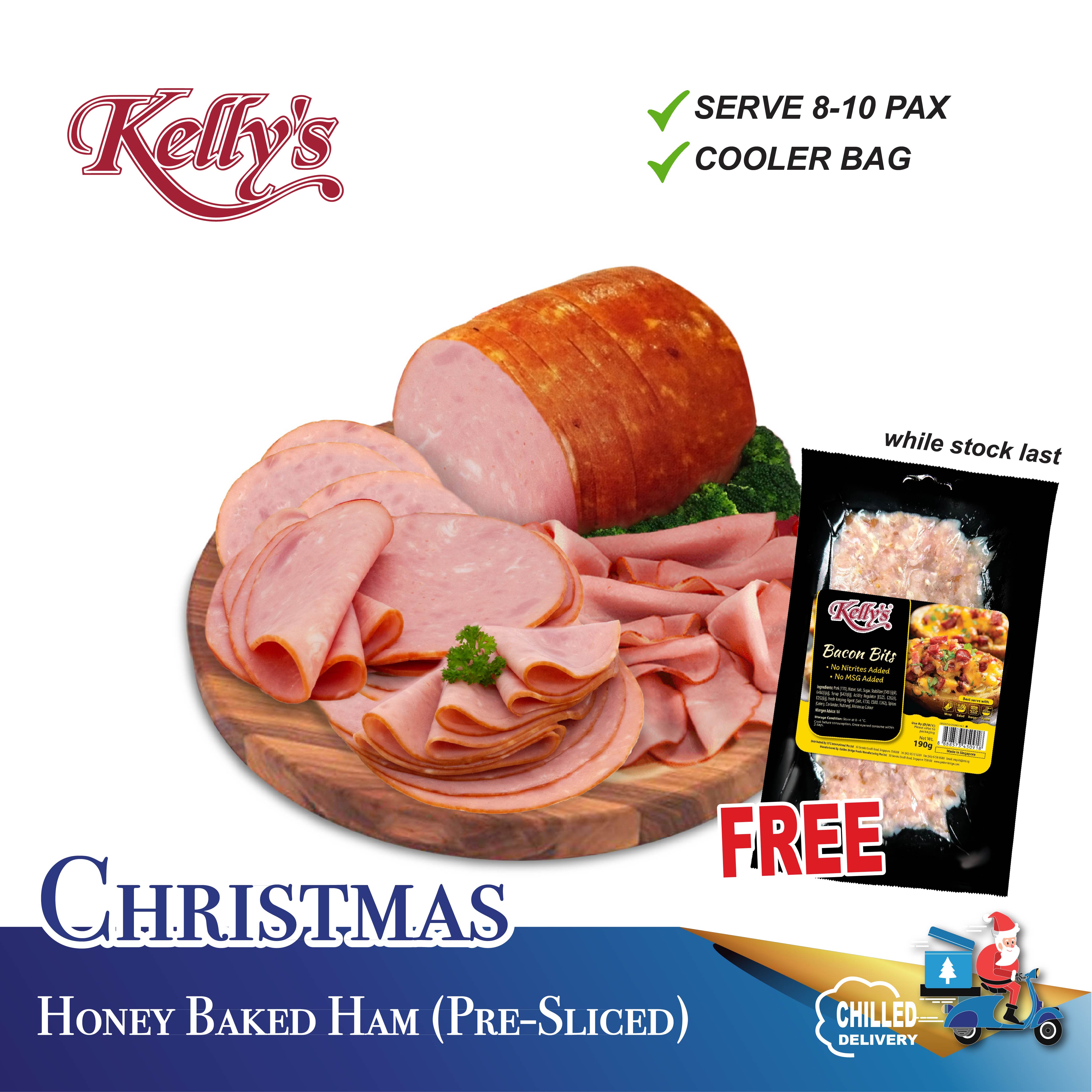 [Christmas] Kelly's Honey Baked Ham 1.8kg (Pre-sliced) (8-10 pax) (with cooler bag/FREE Bacon Bits) Chilled