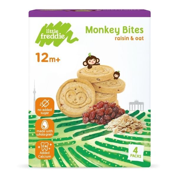 (Bundle of 2) Monkey Bites  Raisin & Oat Biscuit - (4 x 20g. ) 80g.- UK lot