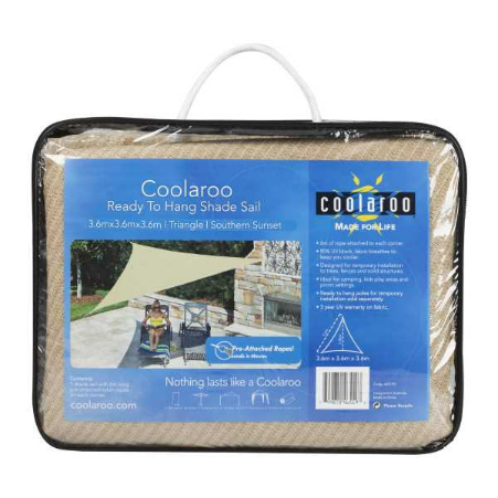 COOLAROO READY TO HANG SHADE SAIL TRIANGLE 3.6M X 3.6M