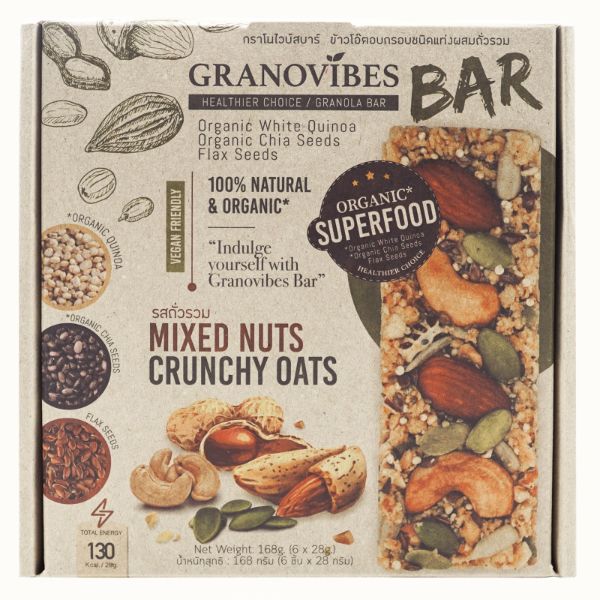 Mixed Nuts Crunchy Oats Granola Bar 28g (Box - 28g x 6) - Granovibes