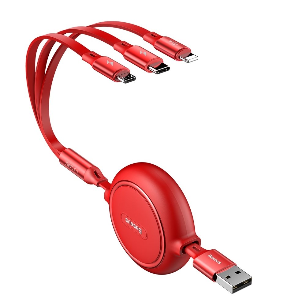 Baseus Little Octopus 3.5A Fast Charge 3-in-1 Adjustable 120cm Cable (Red)