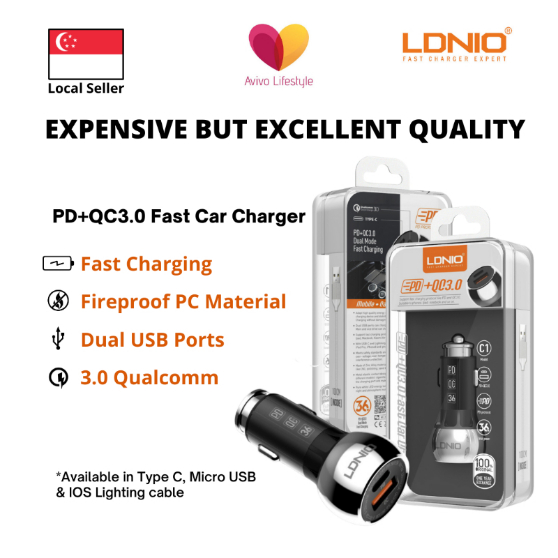 LDNIO PD+QC3.0 Fast Car Charger (Includes Micro USB cable)