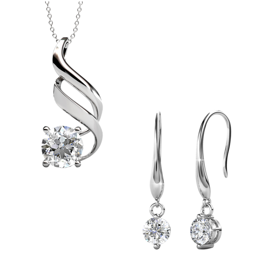 Crystal Wavvy Pendant and Earrings Bundle Set