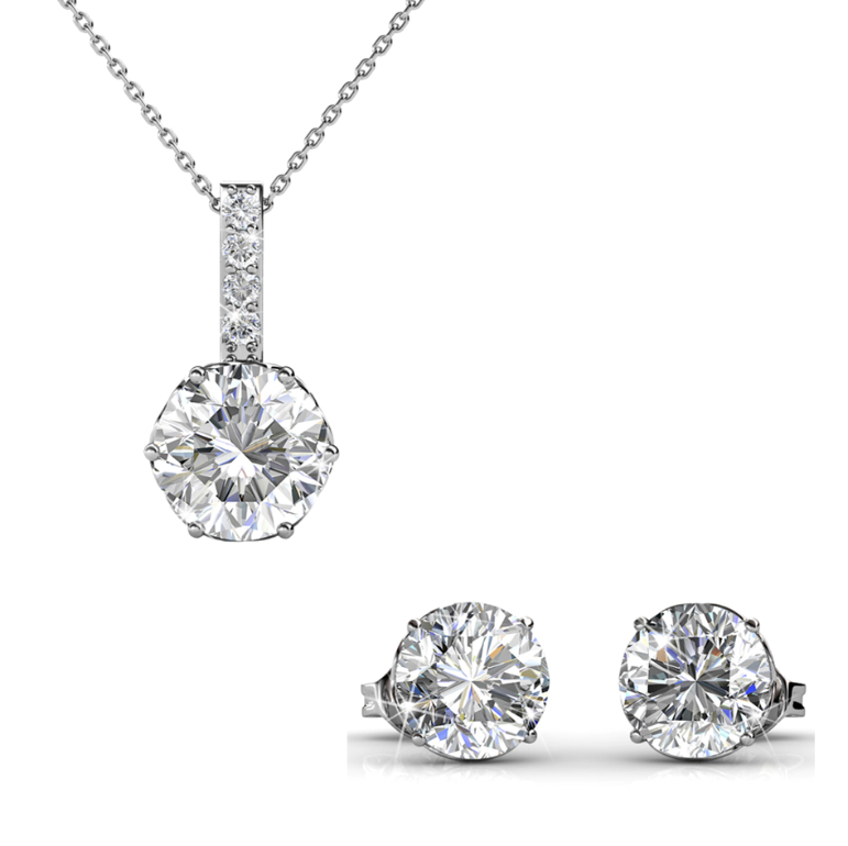 Kristine Pendant and Earrings Bundle Set (White Gold)
