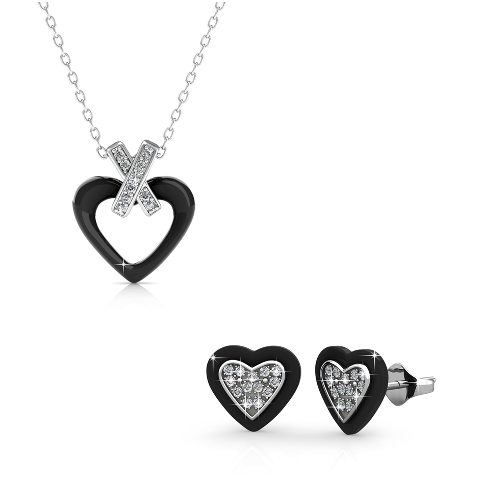 Heart Ceramic Pendant and Earrings Bundle Set (Black)