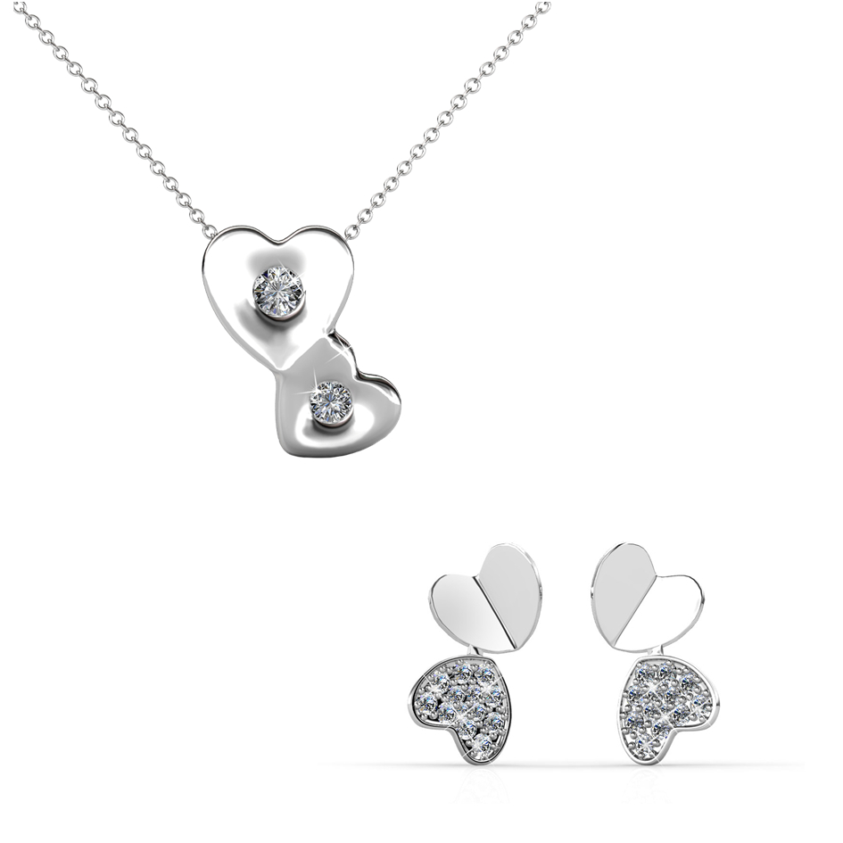 Double Love Pendant and Earrings Bundle Set