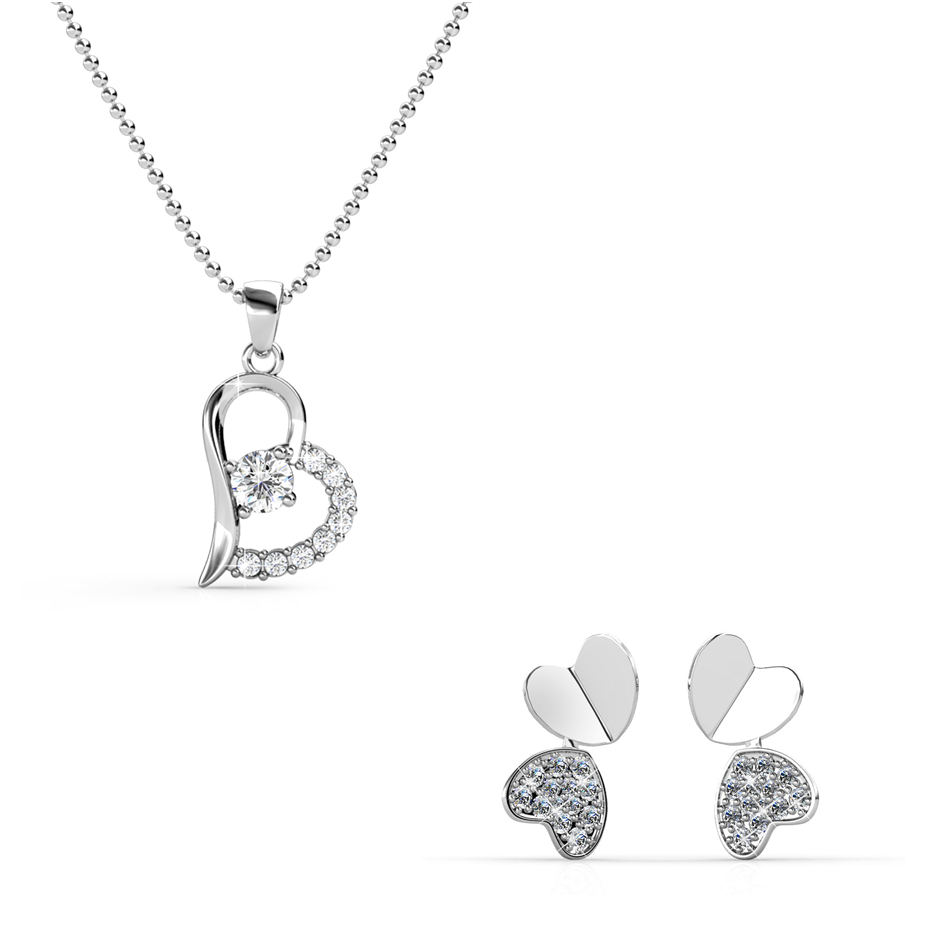 Petite Heart Pendant and Earrings Bundle Set