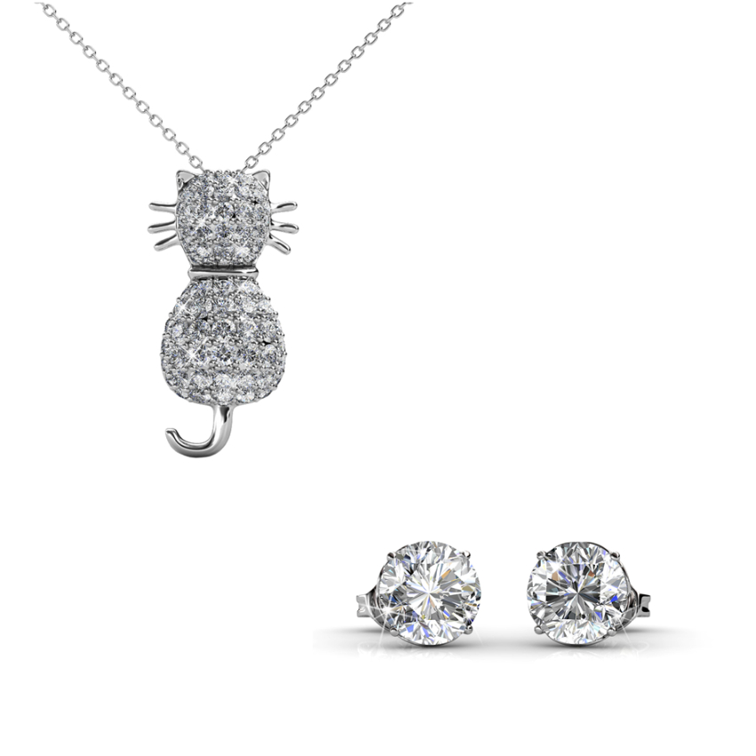 Kitty Pendant and Earrings Bundle Set