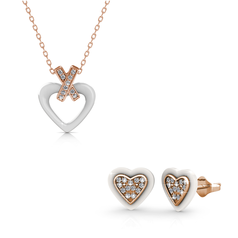 Heart Ceramic Pendant and Earrings Bundle Set (White)