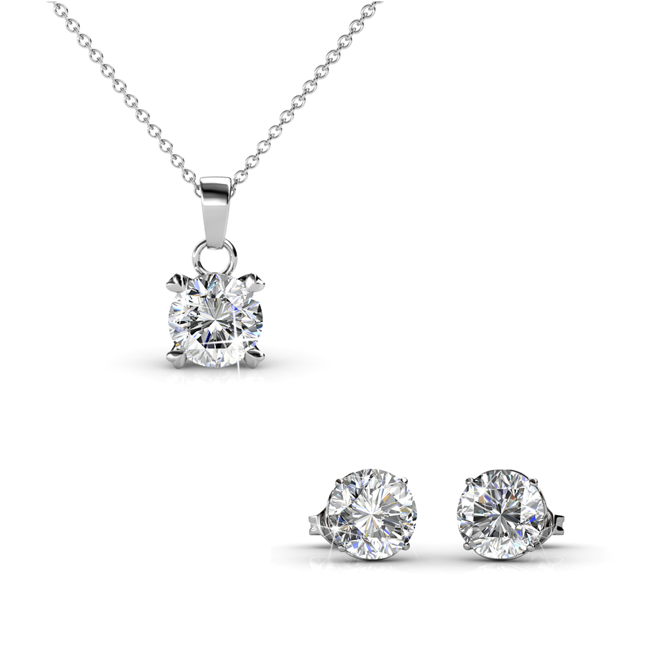 SweetHeart Pendant and Earrings Bundle Set (White Gold)