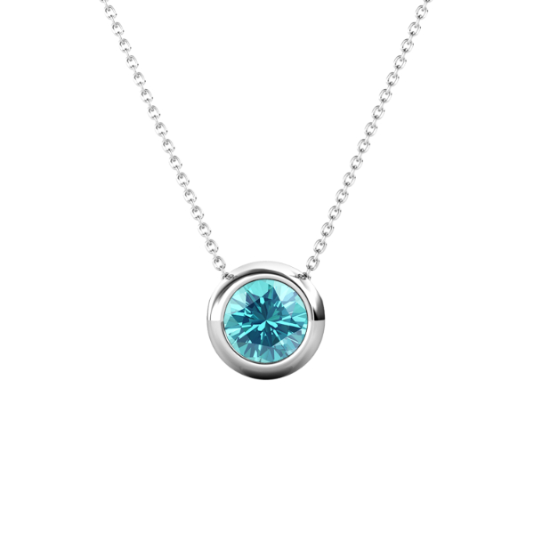 Birth Stone Moon Pendant (‏March, White Gold)