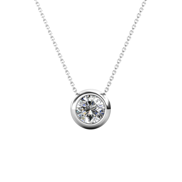 Birth Stone Moon Pendant (‏April, White Gold)