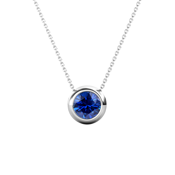 Birth Stone Moon Pendant (‏September, White Gold)