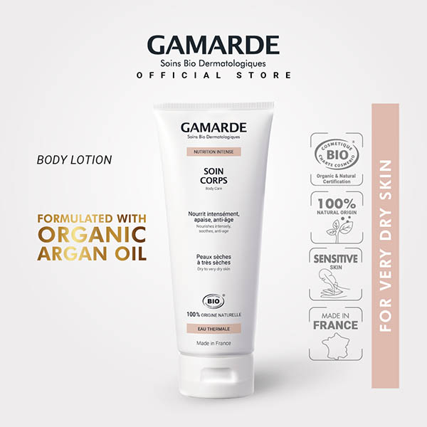 GAMARDE NUTRITION INTENSE Organic Argan Body Care Cream 200ml, Nourishing For Very Dry, Sensitive Skin (SOIN CORPS)