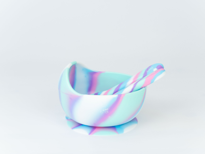 LITTLE BEARNIE Grow with Bearnie Highback Suction Bowl Feeding Set  - Unicorn Marble