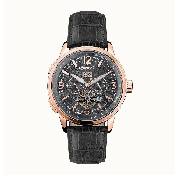 Ingersoll The Regent Automatic Gold Stainless Steel I00302 Black Leather Strap Men's Watch