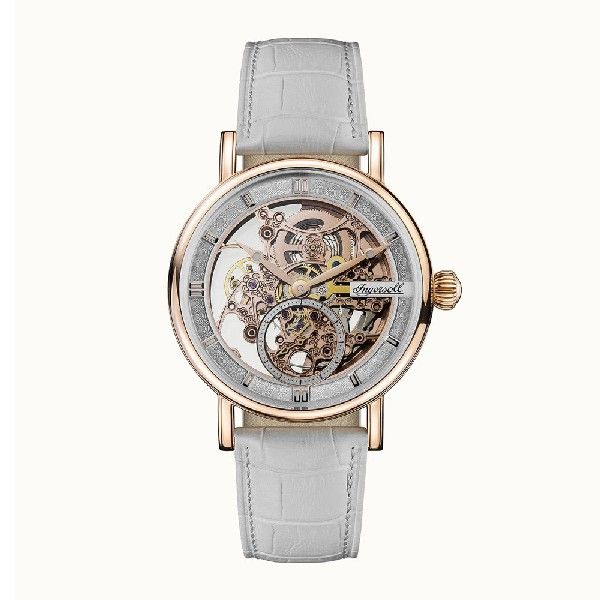 Ingersoll The Herald Automatic Gold Stainless Steel I00404 White Leather Strap Women's Watch