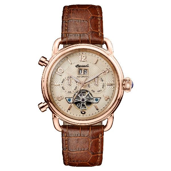 Ingersoll The New England Automatic Gold Stainless Steel I00901 Brown Leather Strap Men's Watch