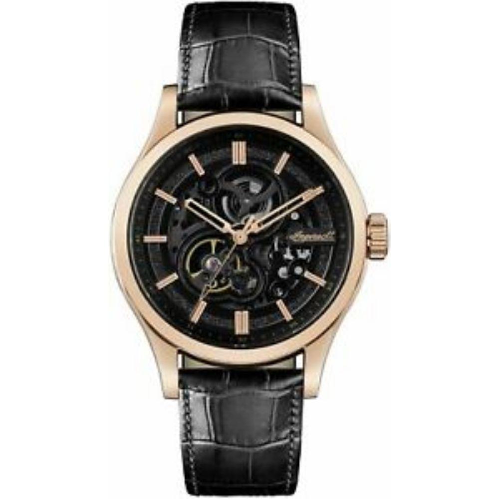 Ingersoll The Armstrong Automatic Rose Gold Stainless Steel I06802 Black Leather Strap Men's Watch