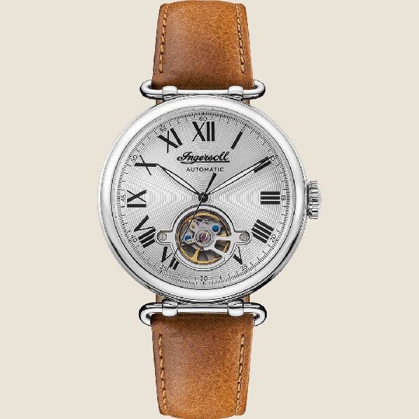 Ingersoll The Protagonist Automatic Silver Gold Stainless Steel I08901 Ligt Brown Leather Strap Men's Watch