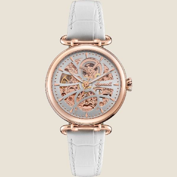 Ingersoll The Star Automatic Rose Gold Stainless Steel I09401 White Leather Strap Women's Watch