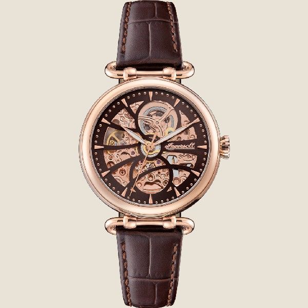 Ingersoll The Star Automatic Rose Gold Stainless Steel I09402 Brown Leather Strap Women's Watch