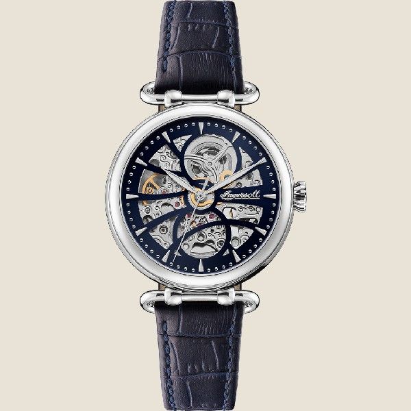 Ingersoll The Star Automatic Silver Stainless Steel I09403 Black Leather Strap Women's Watch