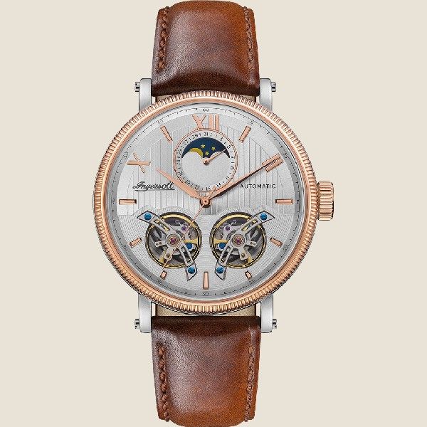 Ingersoll The Hollywood Automatic Rose Gold Stainless Steel I09602 Brown Leather Strap Men's Watch