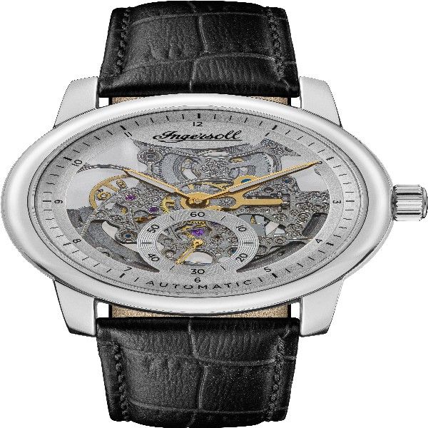 Ingersoll The Baldwin Automatic Silver Stainless Steel I11002 Black Leather Strap Men's Watch