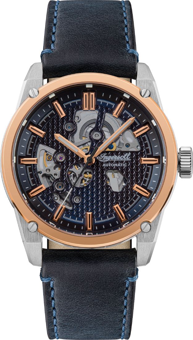 Ingersoll The Carroll Automatic Rose Gold Stainless Steel I11602 Black Leather Strap Men's Watch