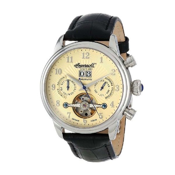 INGERSOLL HARVARD AUTOMATIC SILVER STAINLESS STEEL IN1510WH BLACK LEATHER STRAP MEN'S WATCH