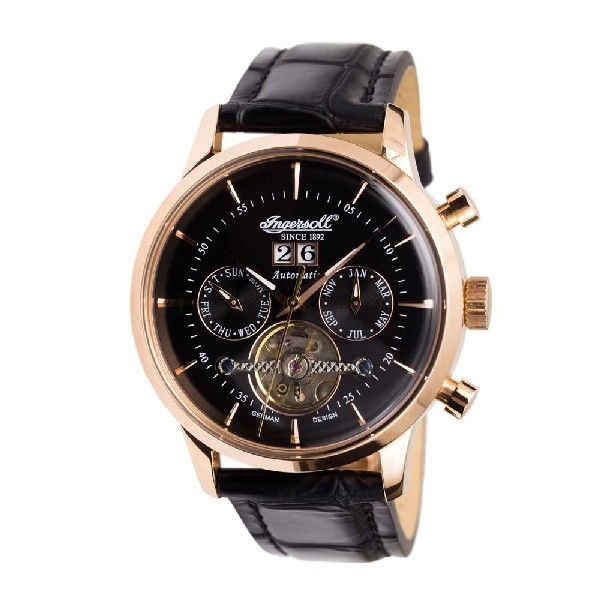 INGERSOLL KEARNY AUTOMATIC ROSE GOLD STAINLESS STEEL IN1709RBK BLACK LEATHER STRAP MEN'S WATCH