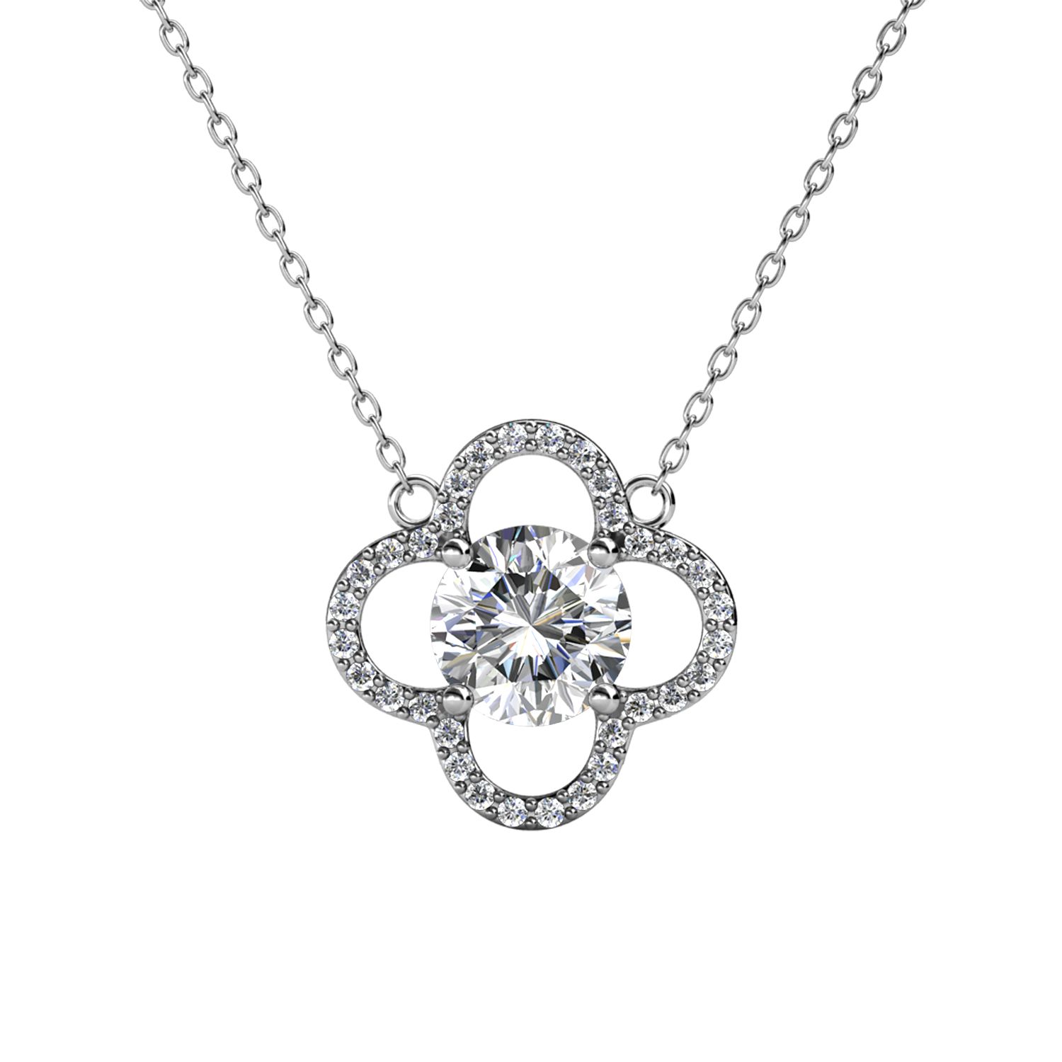 Her Jewellery CELÈSTA Moissanite Diamond - Mon Trefle Pendant (White Gold)
