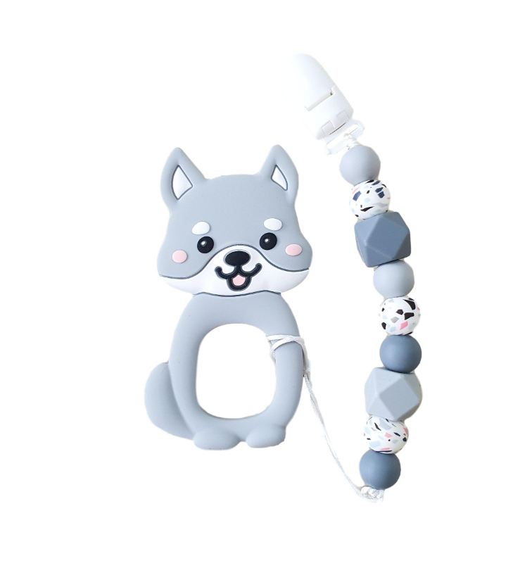 LITTLE BEARNIE Baby Teething Clip Set - Shiba (Grey)