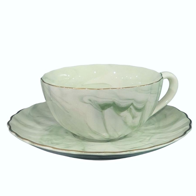 Truffula Forest Jade Green Marble Teacup & Saucer Set
