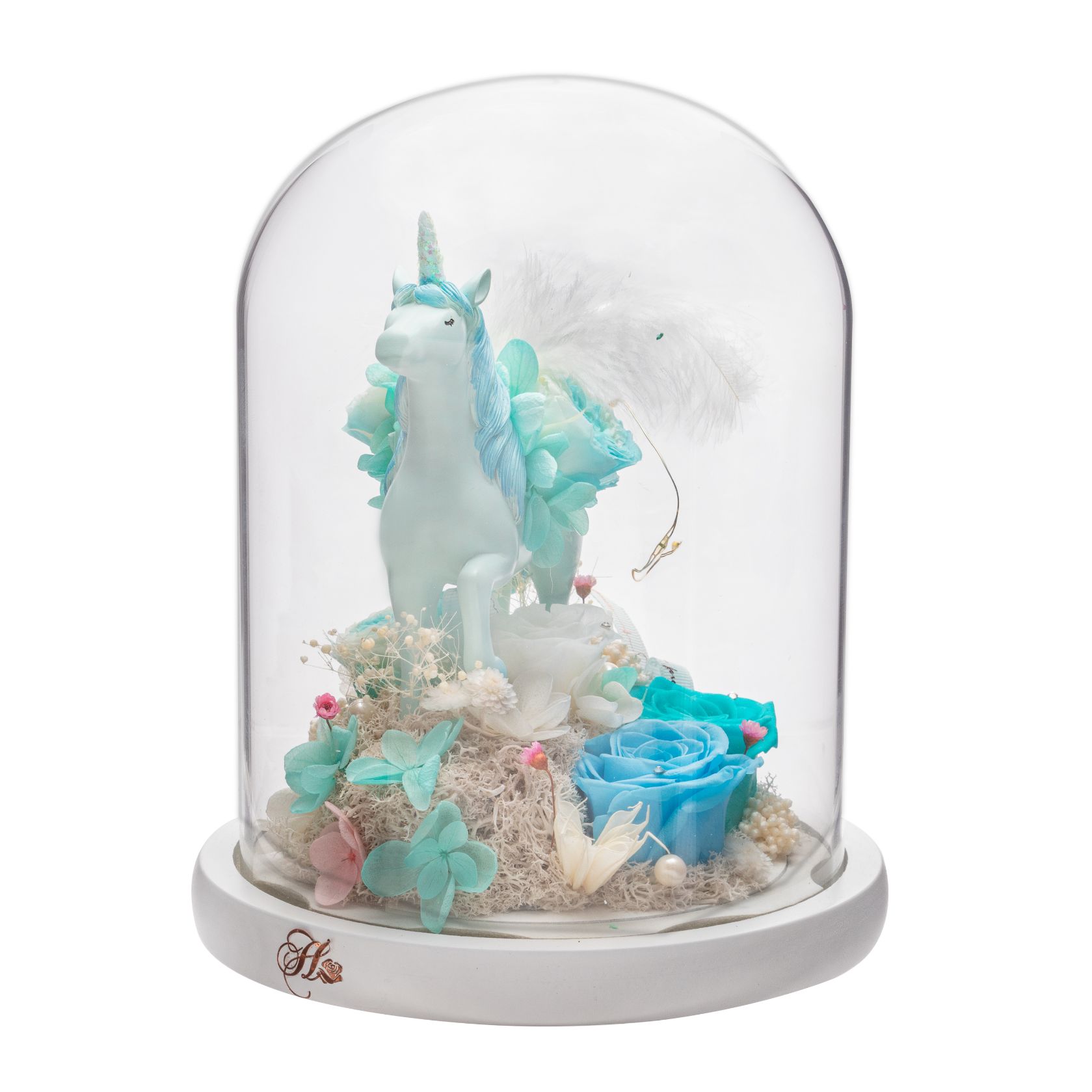 Her Rose Unicorn (Blue + Globe)