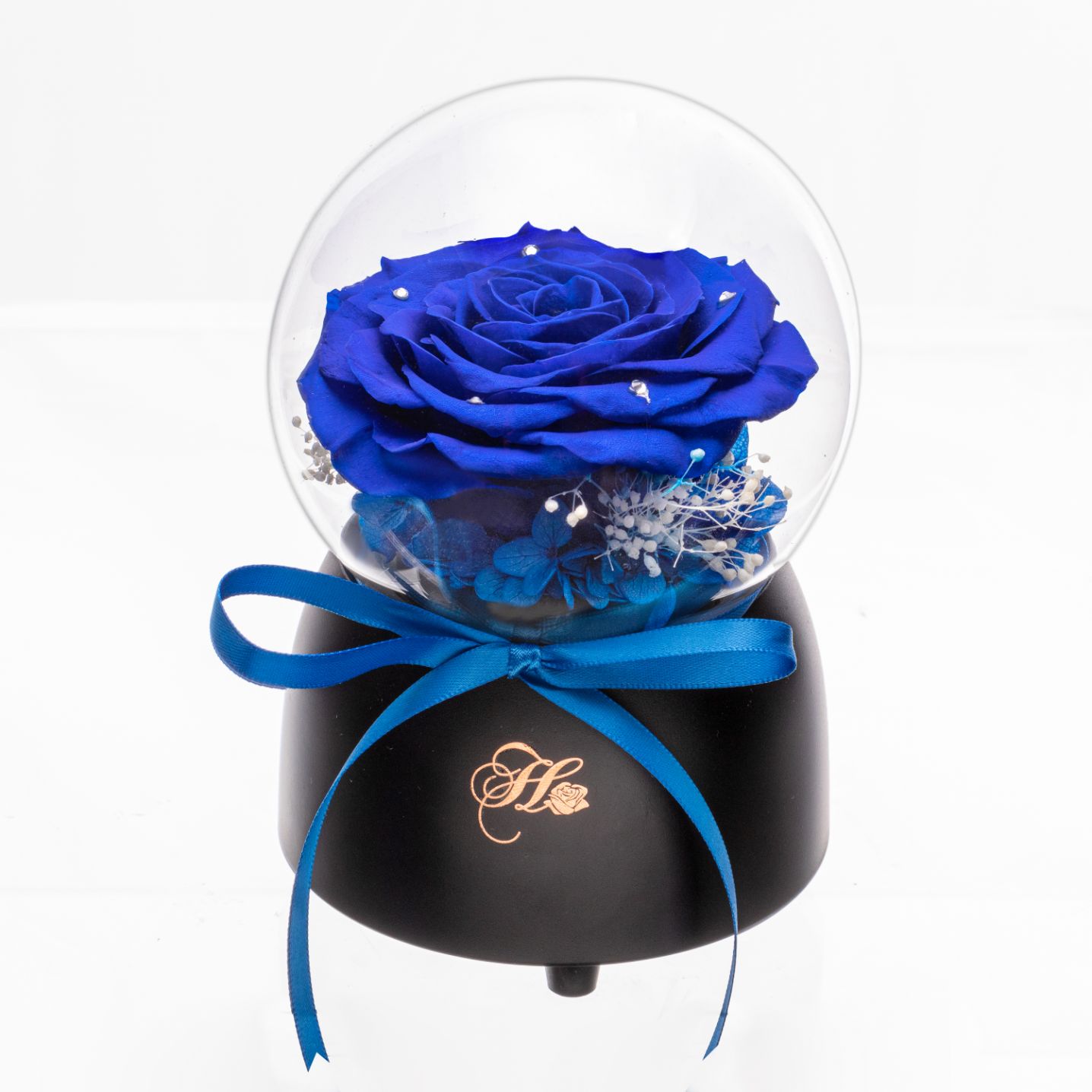 Her Rose Only Love Music Globe (Deep Blue + Black)